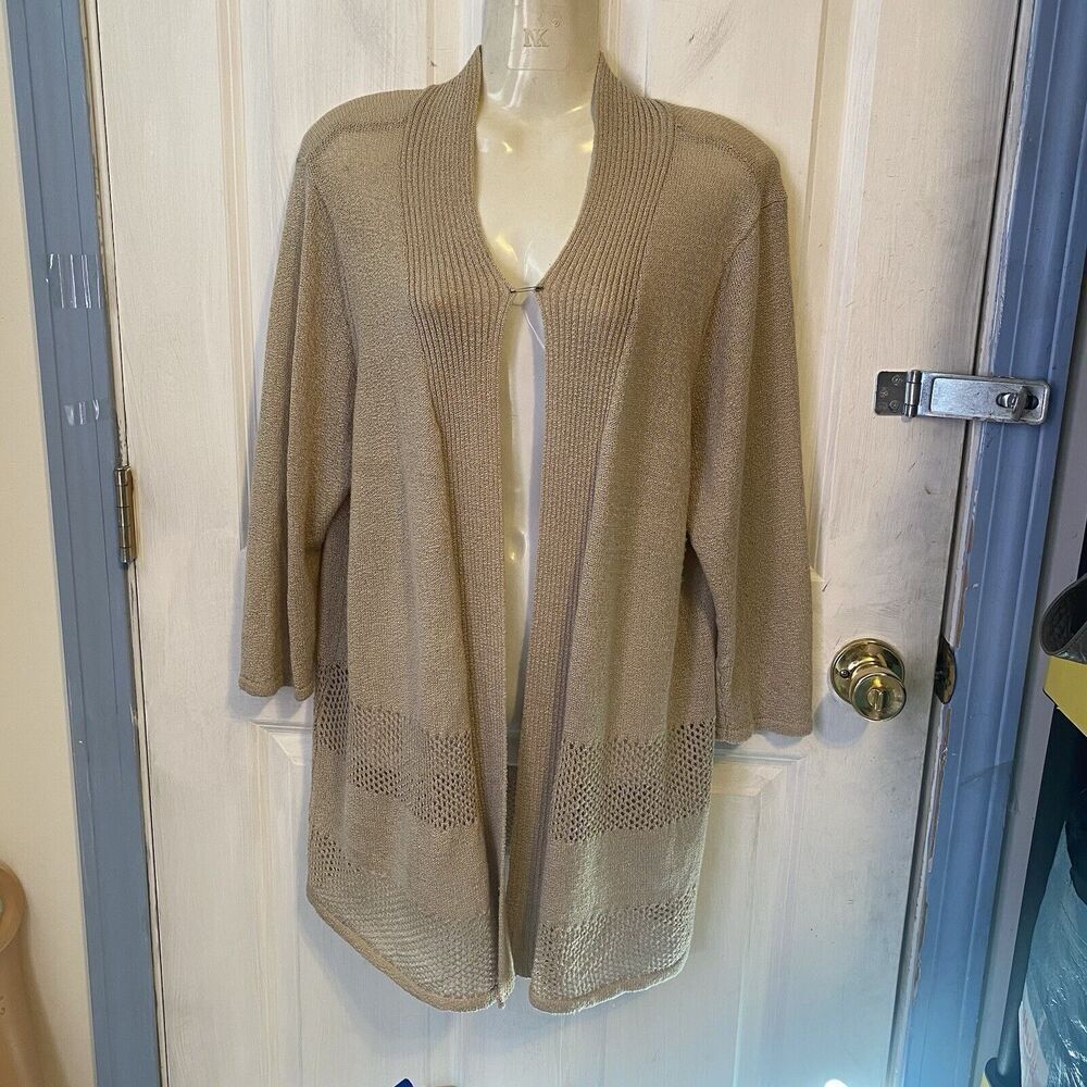 Dressbarn Y2K Open Cardigan 1X Knit Mesh Cream Fairy Grunge Cottagecore Romantic